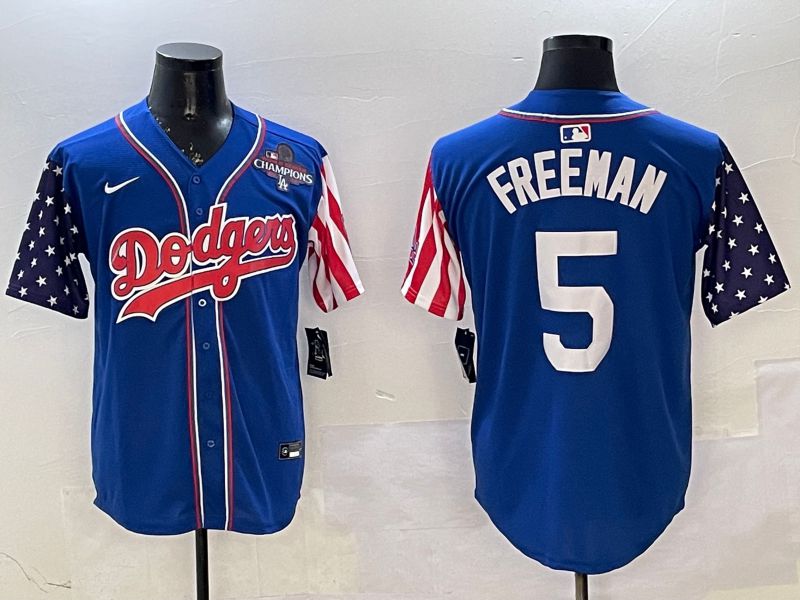 Men Los Angeles Dodgers #5 Freeman Blue a generation of national flags Joint name 2025 Nike MLB Jersey style 4